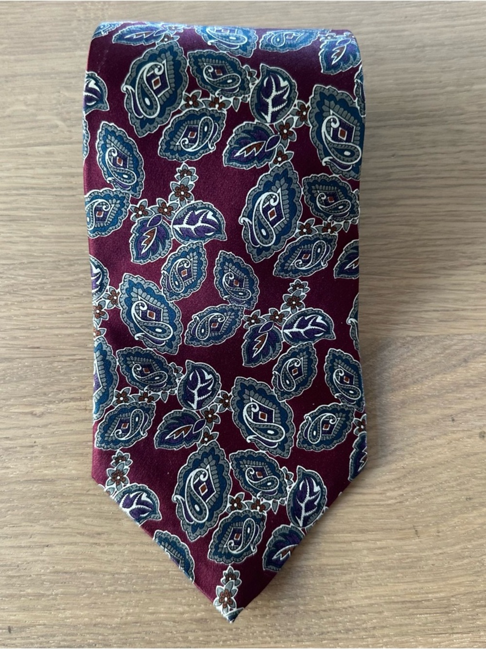 Vintage Made in the USA 100% Silk Maroon Paisley Necktie Neck Tie